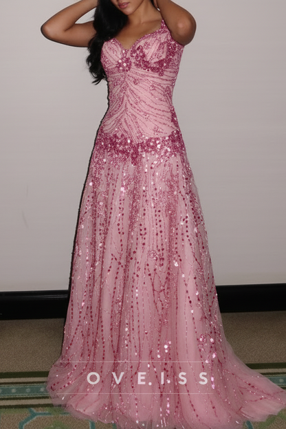 Sweetheart Straps Beaded Embroidery Sparkly A-Line Prom Dress