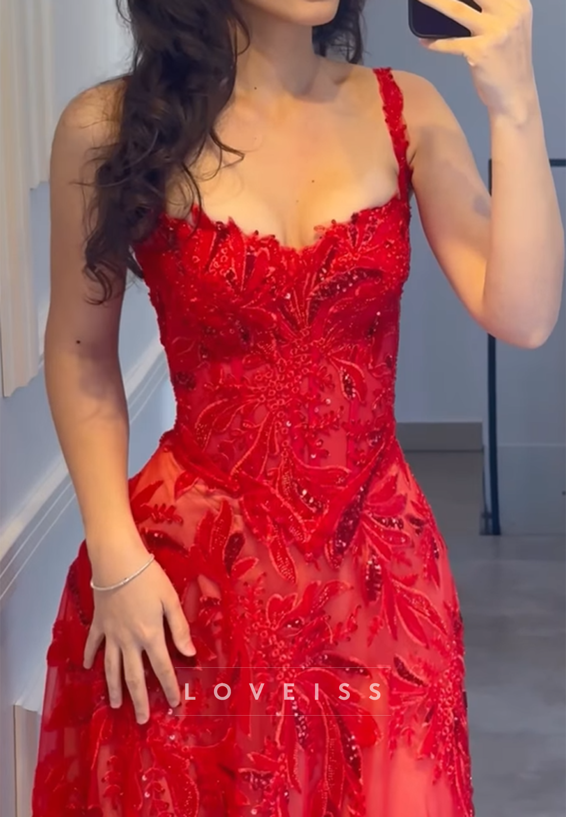 Sweetheart Straps Beaded Embroidery Sparkly Red A-Line Prom Dress