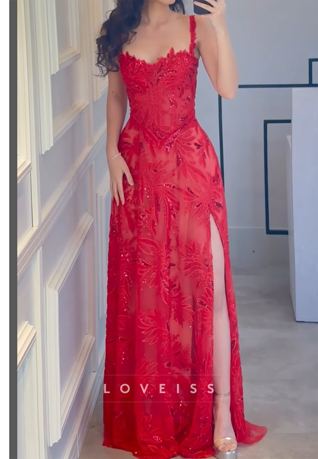 Sweetheart Straps Beaded Embroidery Sparkly Red A-Line Prom Dress