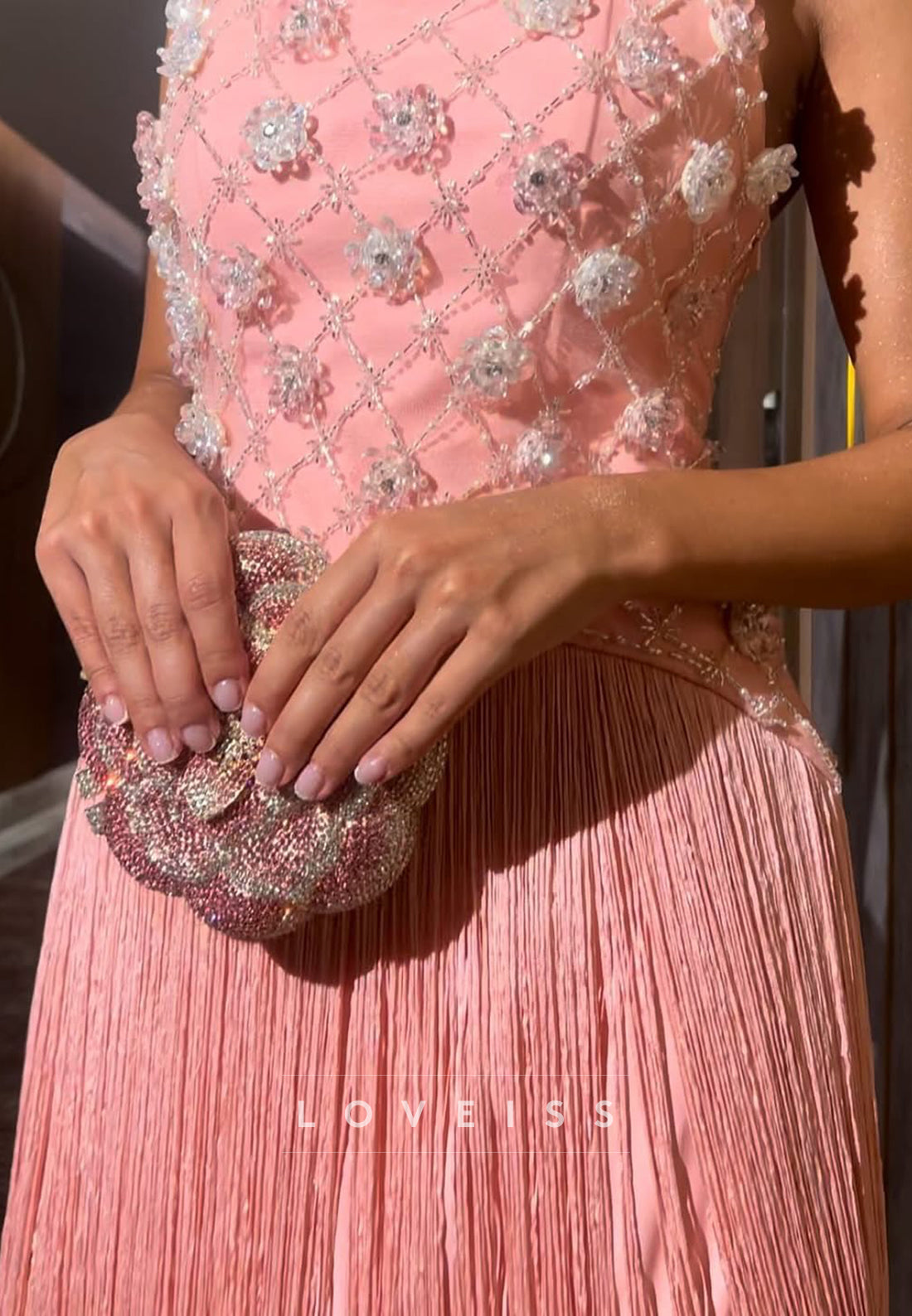 Sweetheart Straps Beaded Fringe Sheath  Prom Dress