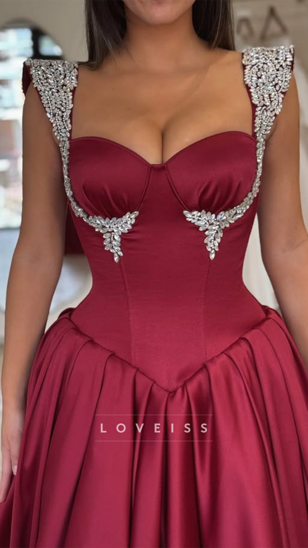 Sweetheart Straps Beaded Satin A-Line Evening Dress
