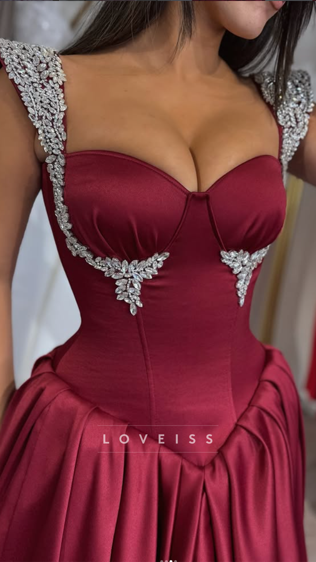 Sweetheart Straps Beaded Satin A-Line Evening Dress