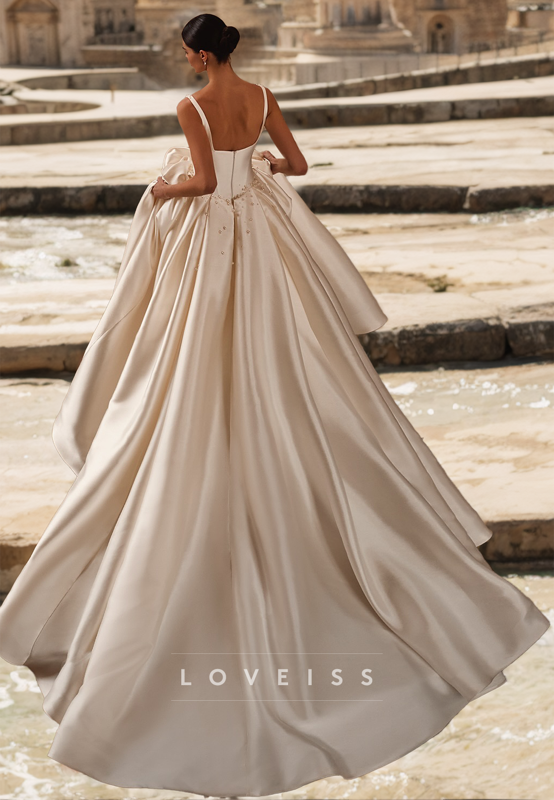 Sweetheart Straps Beaded Sleek Pleated Satin A-Line Wedding Dress