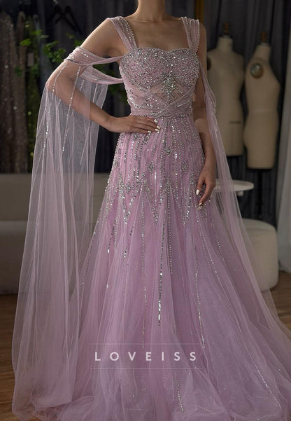 Sweetheart Straps Beaded Sparkly A-Line Prom Dress