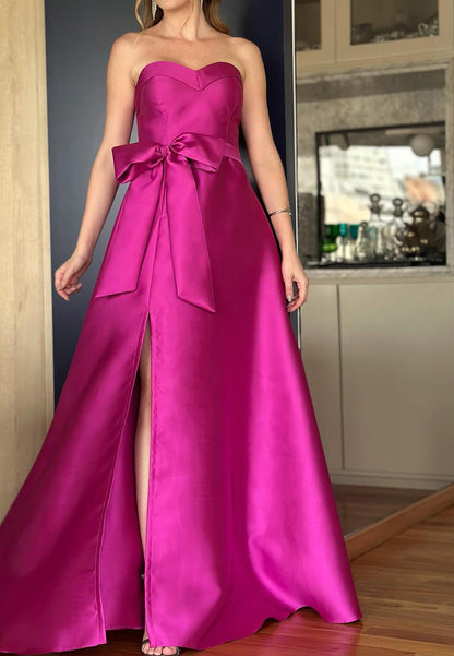 Sweetheart Straps Bowknot Side Slit Satin A-Line Mother of Bride Dress