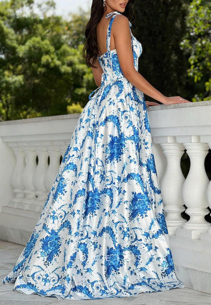 Sweetheart Straps Floral Embellished A-Line Prom Dress