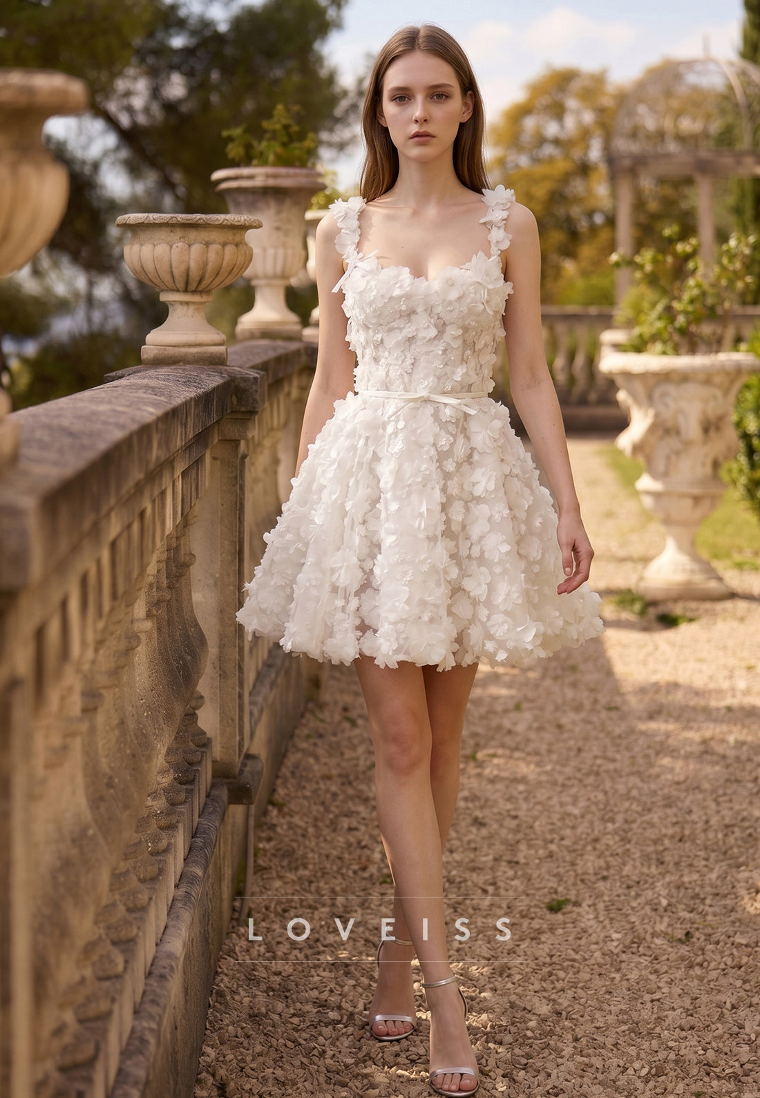 Sweetheart Straps Floral Embellished Short A-Line Wedding Dress