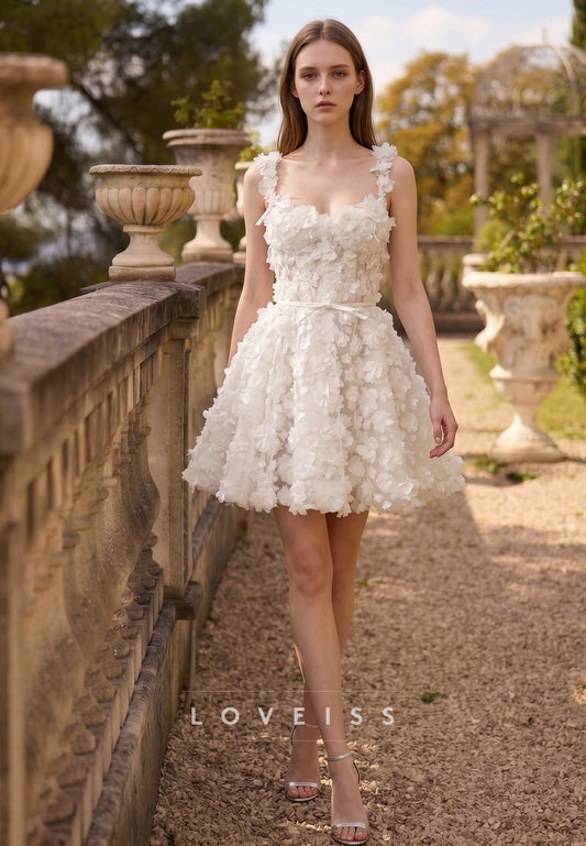 Sweetheart Straps Floral Embellished Short A-Line Wedding Dress