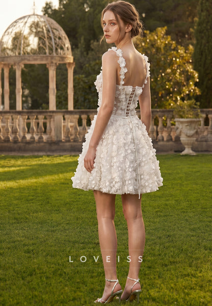 Sweetheart Straps Floral Embellished Short A-Line Wedding Dress