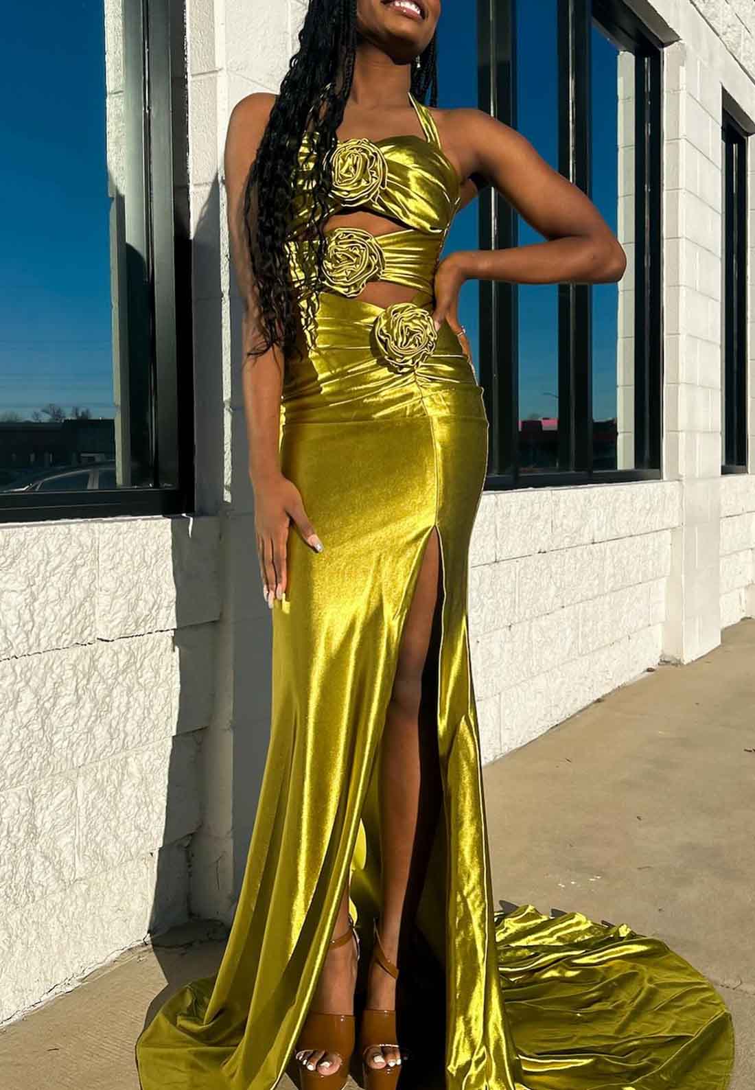 Sweetheart Straps Floral Side Slit Sleek Sheath Prom Dress