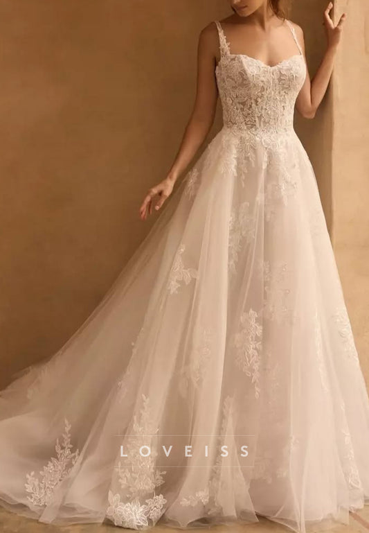 Sweetheart Straps Lace Appliques A-Line Wedding Dress