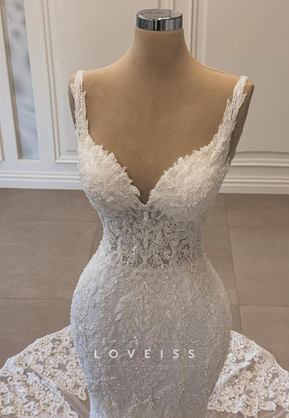 Sweetheart Straps Lace Appliques Mermaid Wedding Dress