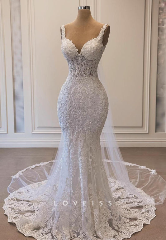 Sweetheart Straps Lace Appliques Mermaid Wedding Dress