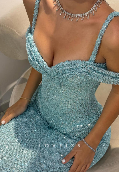 Sweetheart Straps Lace Sequins Sparkly Mermaid Prom Dress