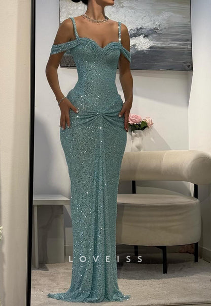 Sweetheart Straps Lace Sequins Sparkly Mermaid Prom Dress