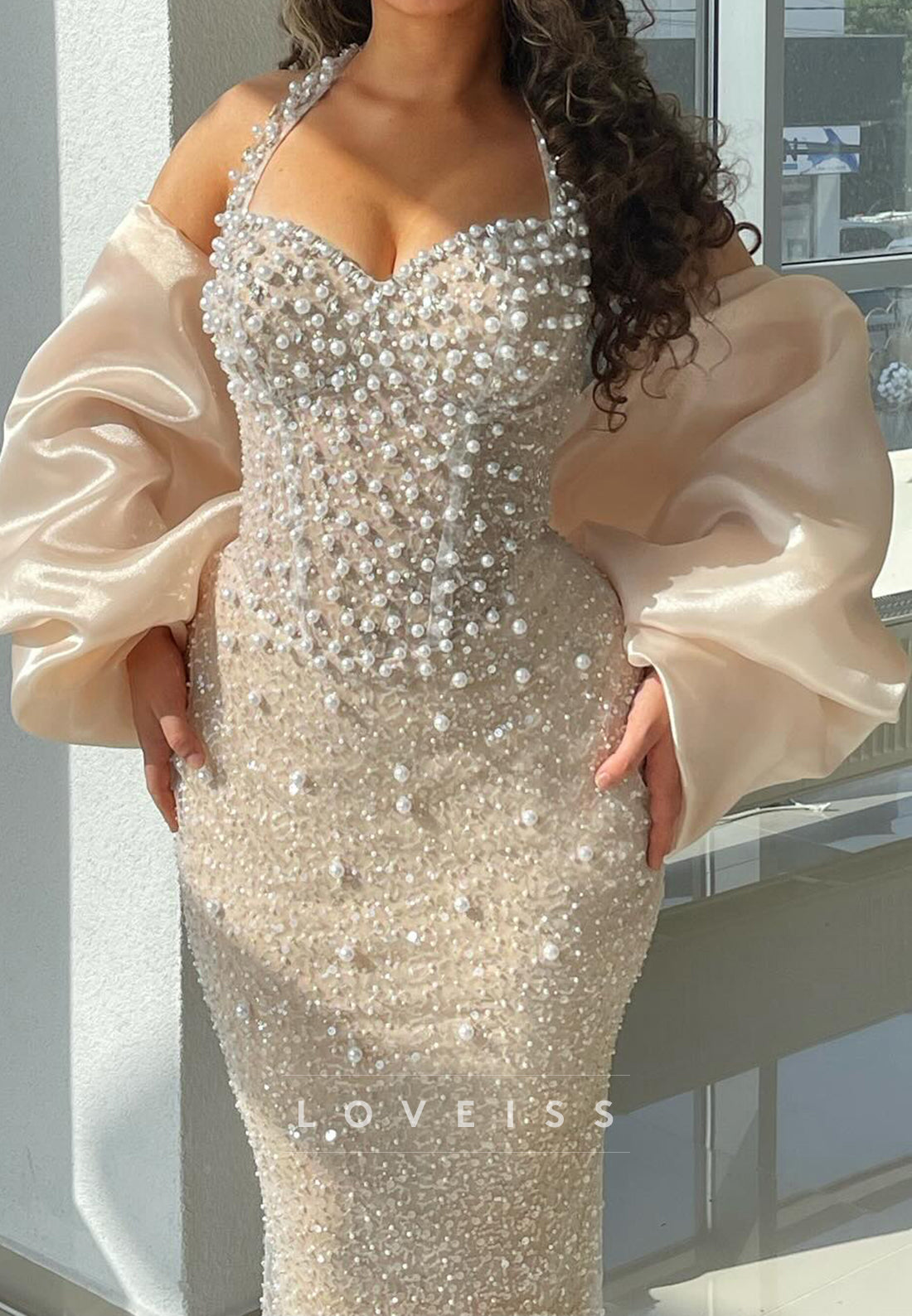 Sweetheart Straps Pearl Beaded Embroidery Mermaid Prom Dress