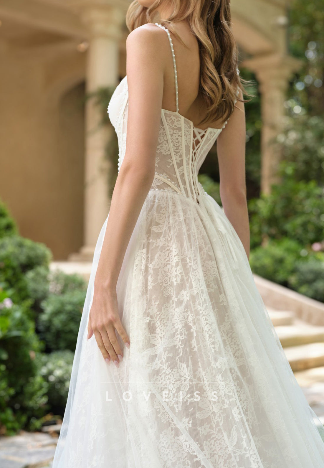 Sweetheart Straps Pearl Lace Appliques A-Line Wedding Dress