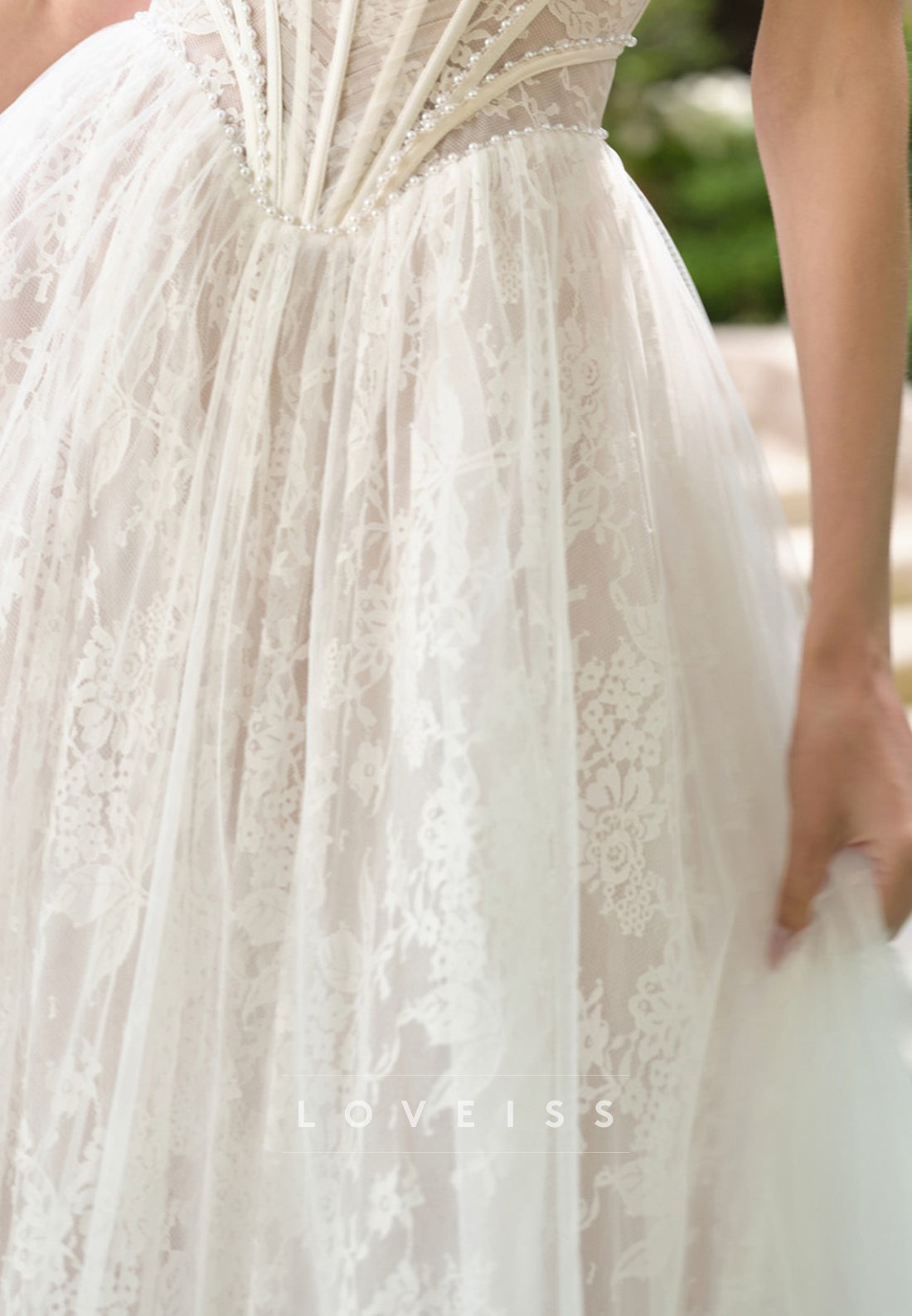 Sweetheart Straps Pearl Lace Appliques A-Line Wedding Dress