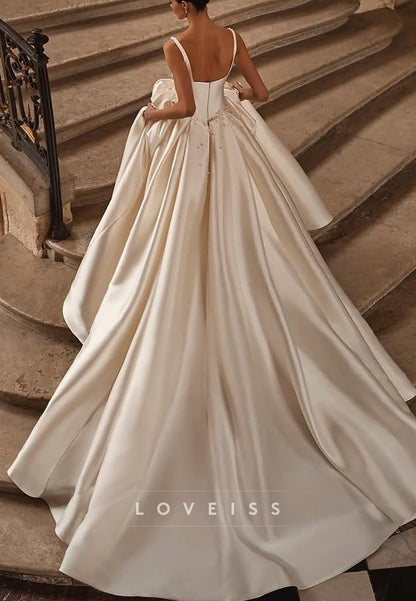 Sweetheart Straps Pearl Satin Pleated A-Line Wedding Dress