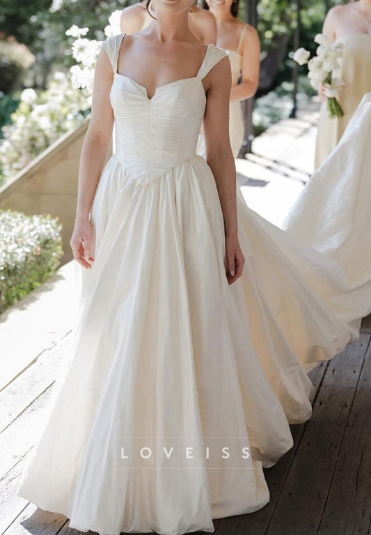 Sweetheart Straps Pleated Satin A-Line Wedding Dress