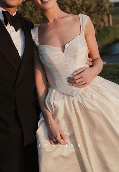 Sweetheart Straps Pleated Satin A-Line Wedding Dress