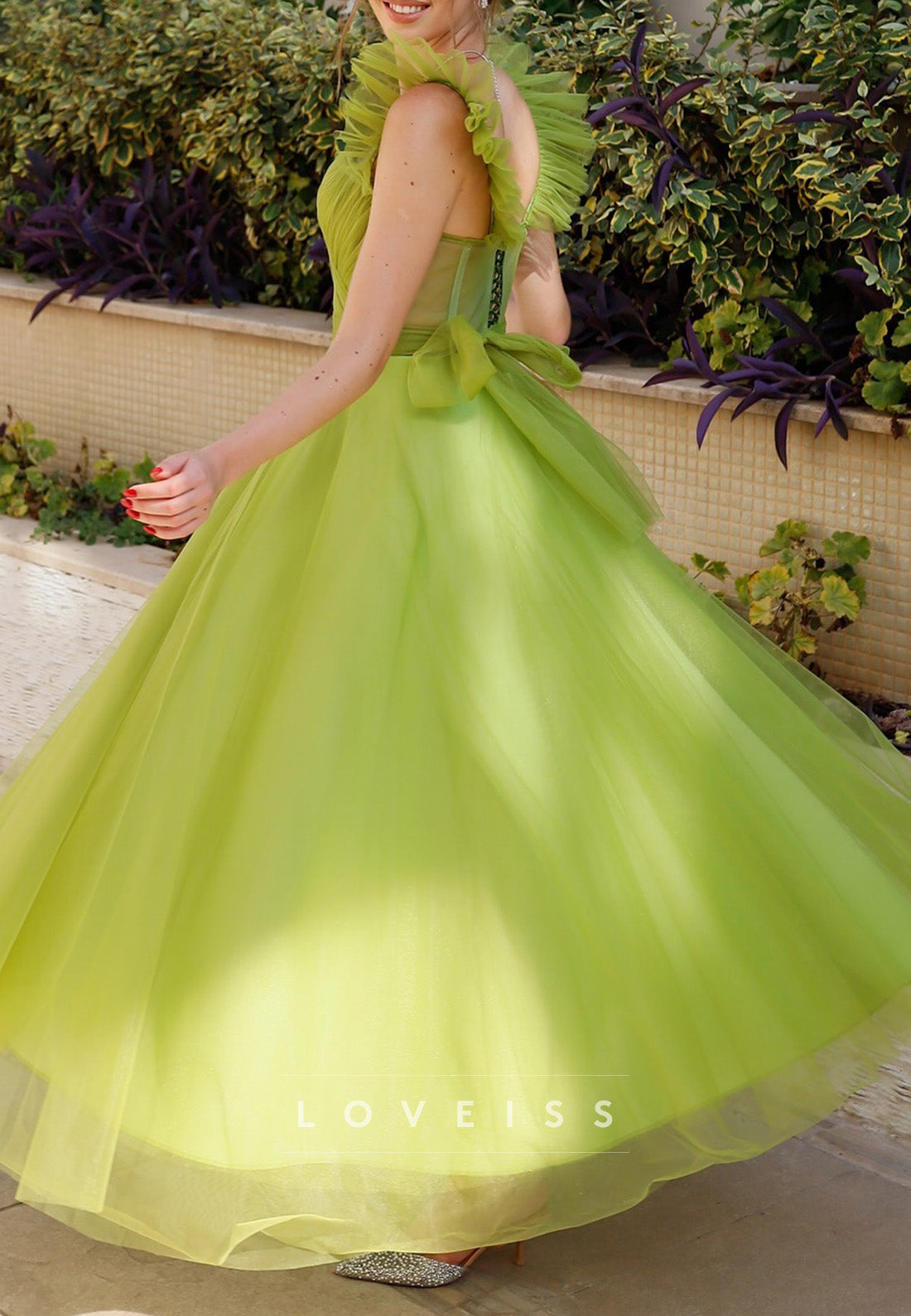 Sweetheart Straps Pleated Tulle Ball Gown Prom Dress