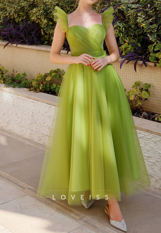 Sweetheart Straps Pleated Tulle Ball Gown Prom Dress