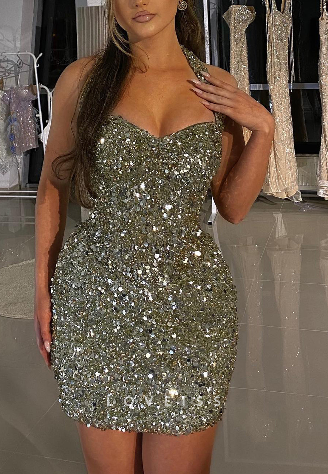 Sweetheart Straps Sequins Sparkly Sheath Party Homecoming Dress