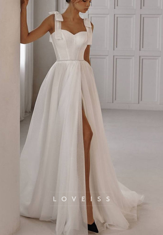 Sweetheart Straps Side Slit A-Line Pretty Wedding Dress