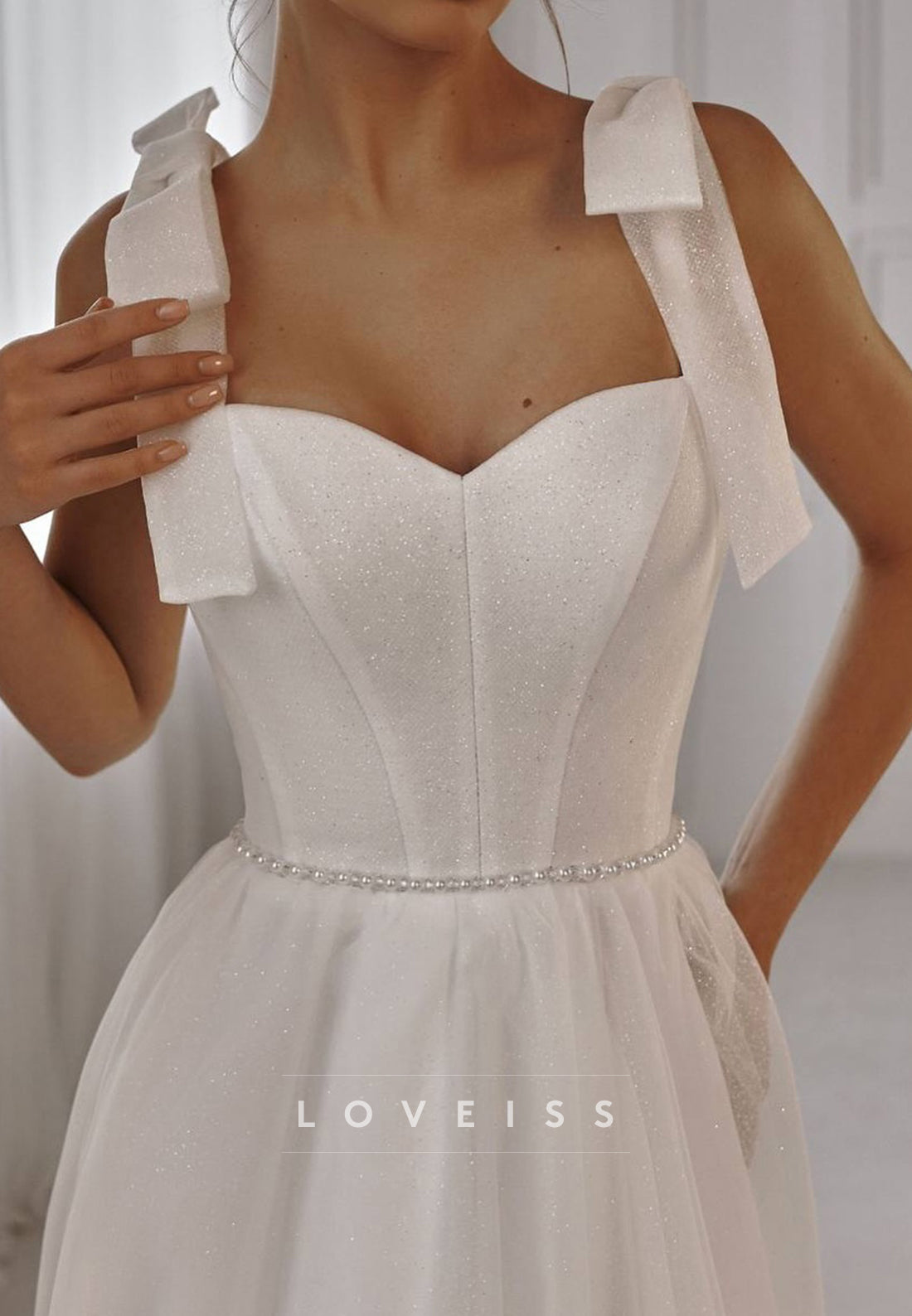 Sweetheart Straps Side Slit A-Line Pretty Wedding Dress
