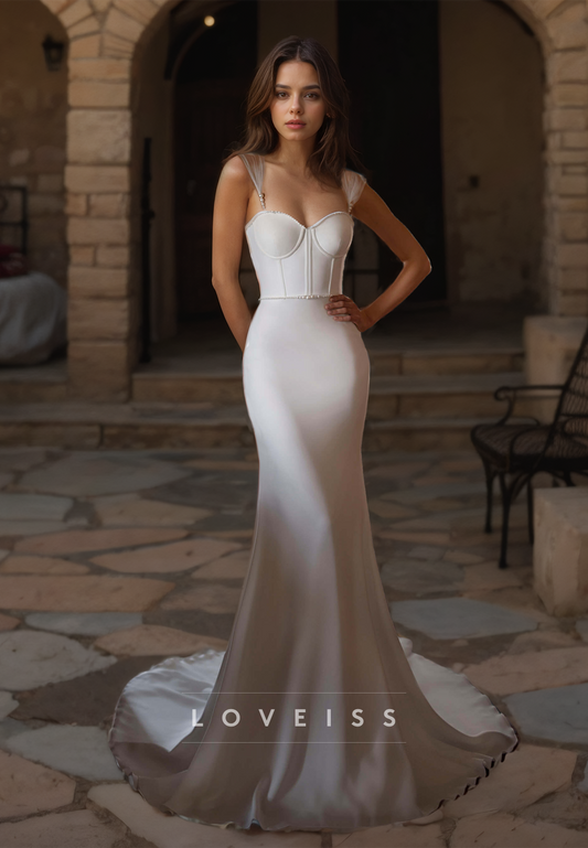 Sweetheart Straps Sleek Mermaid Beach Wedding Dress