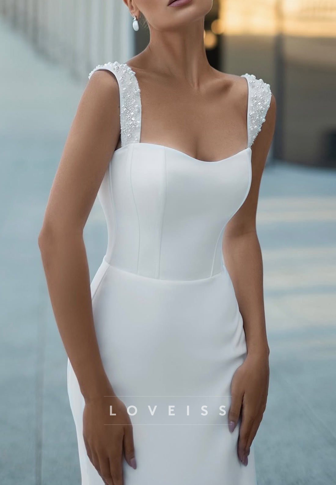 Sweetheart Straps Sleek Sleeveless Mermaid Satin Wedding Dress