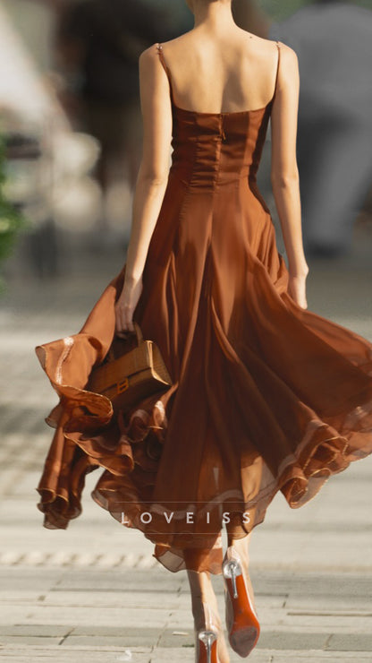 Sweetheart Straps Sleeveles A-Line Flowy Cocktail Dress