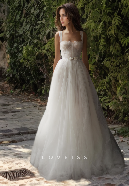 Sweetheart Straps Sleeveless Tull Ball Gown A-Line Wedding Dress