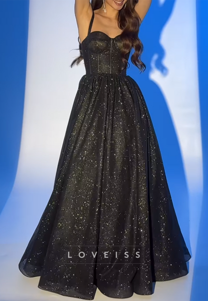 Sweetheart Straps Sparkly A-Line Prom Dress