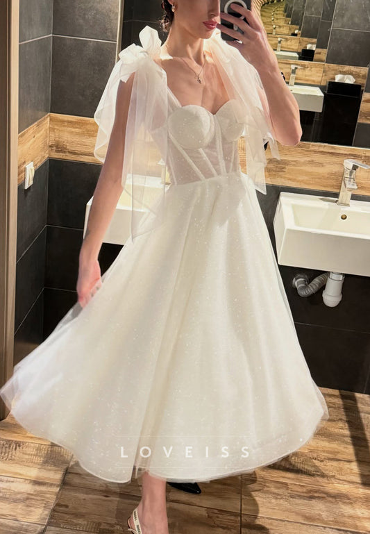 Sweetheart Straps Tulle A-Line Midi Wedding Dress