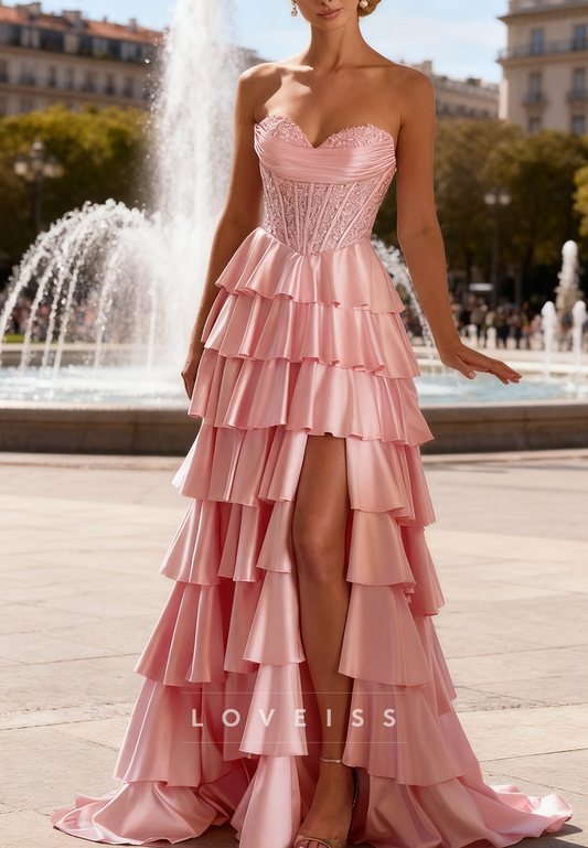 Sweetheart Tiered Sleeveless Appliques A-Line Prom Dress