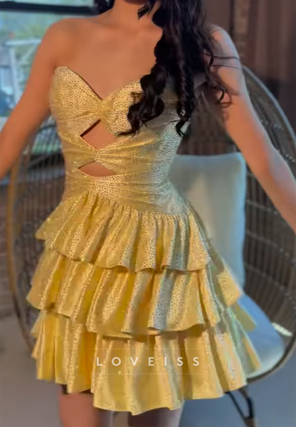 Sweetheart Tiered Sparkly A-Line Short Party Homecoming Dress