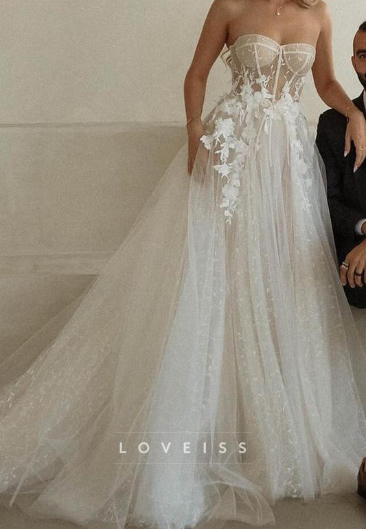 Sweetheart Tulle Appliques A--Line Wedding Dress