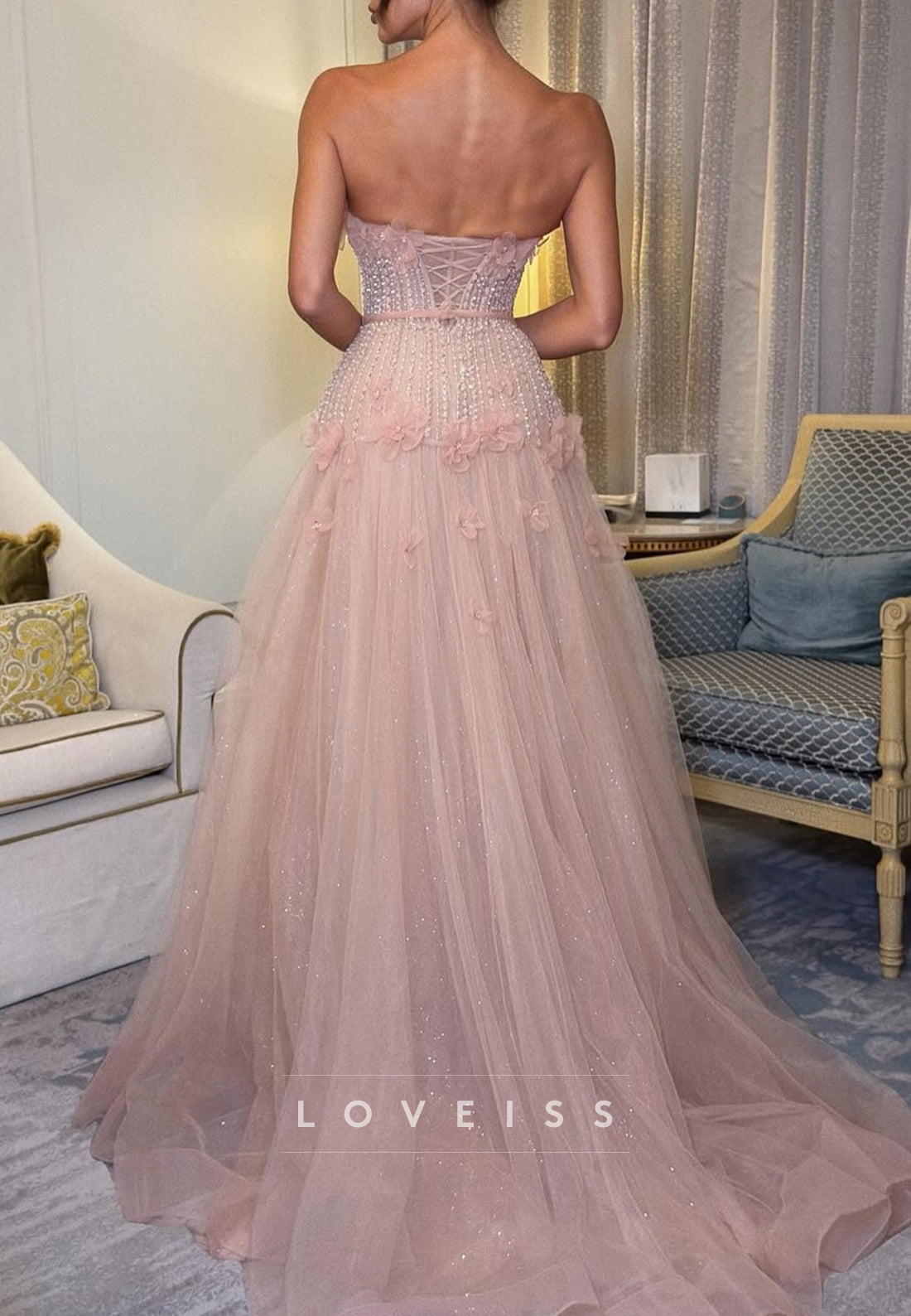 Sweetheart Tulle Appliques A-Line Dusty Pink Prom Dress