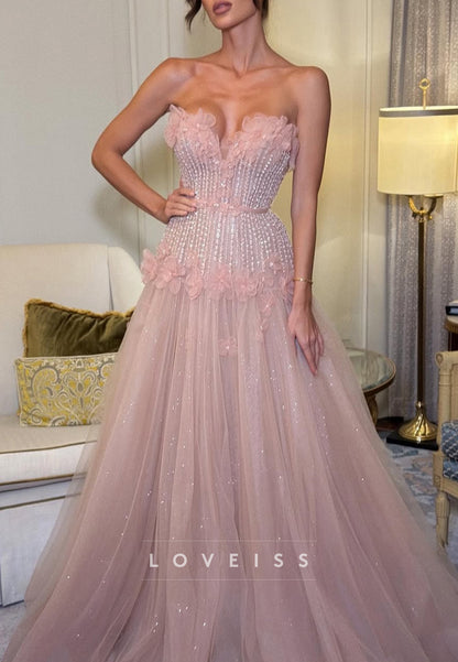 Sweetheart Tulle Appliques A-Line Dusty Pink Prom Dress