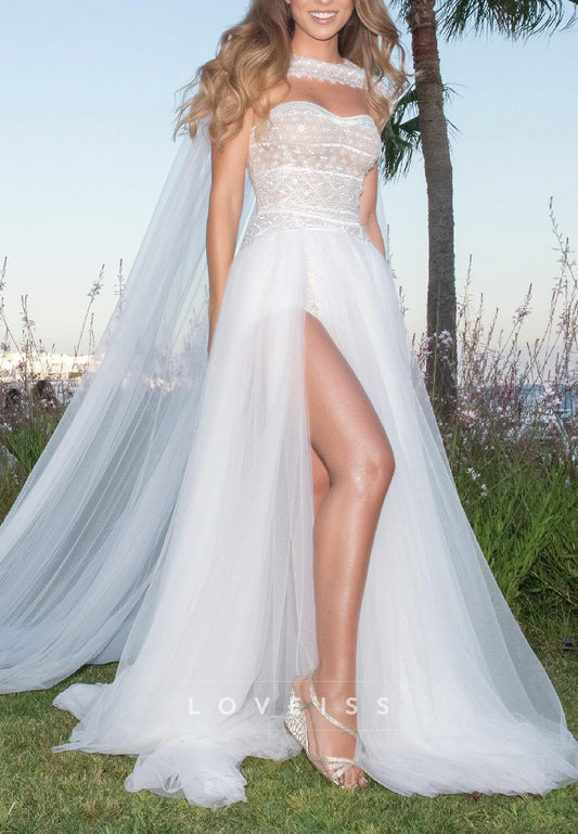 Sweetheart Tulle Lace Appliques A-Line Wedding Dress