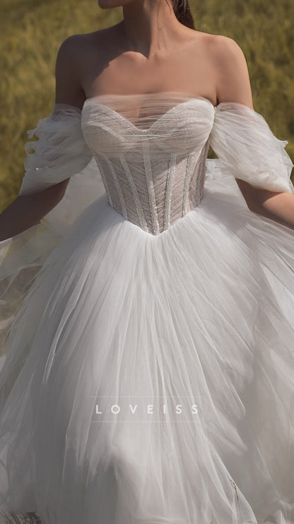 Sweetheart Tulle Pleated A-Line Sleeveless Wedding Dress