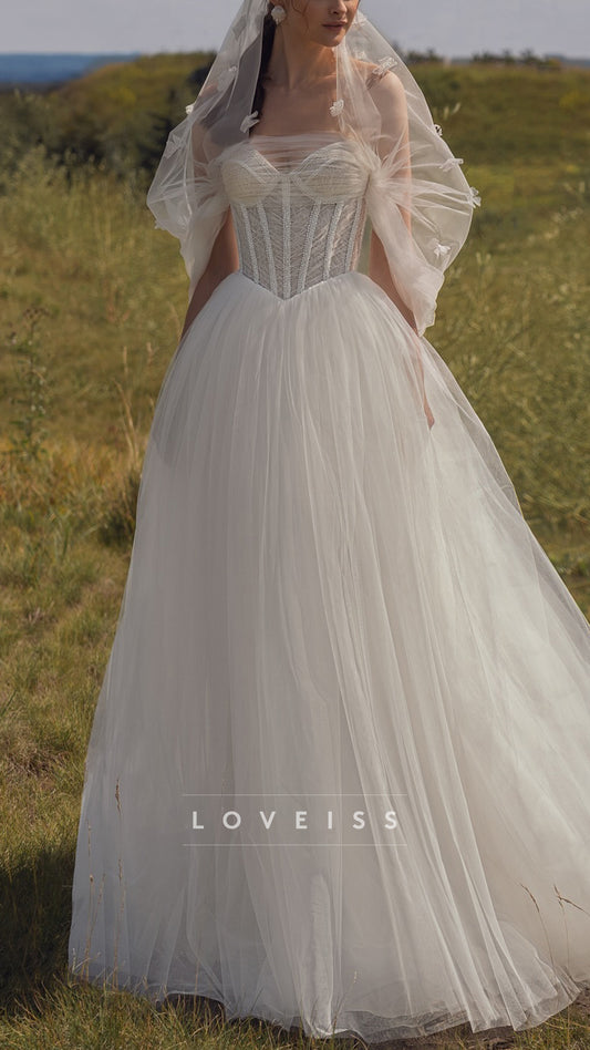 Sweetheart Tulle Pleated A-Line Sleeveless Wedding Dress