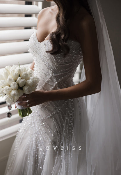 Sweetheart Tulle Pleated Pearl Mermaid Wedding Dress
