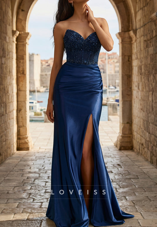 Sweetheart Beaded Side Slit Mermaid Prom Dress