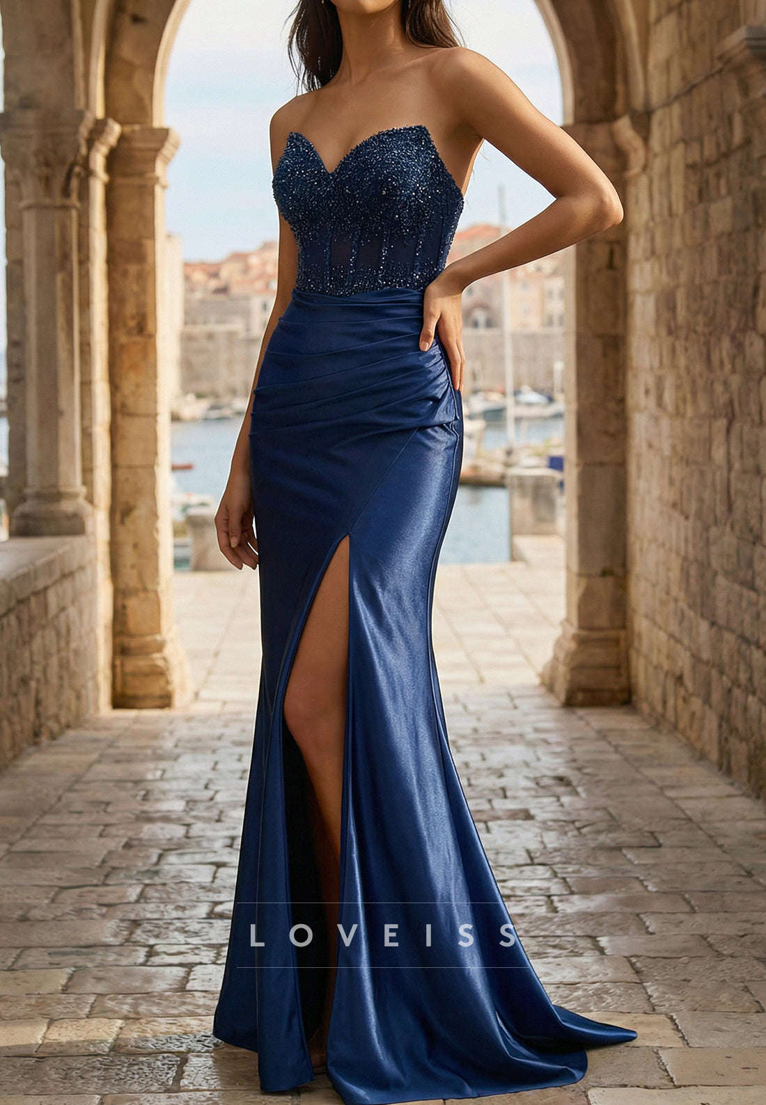 Sweetheart Beaded Side Slit Mermaid Prom Dress