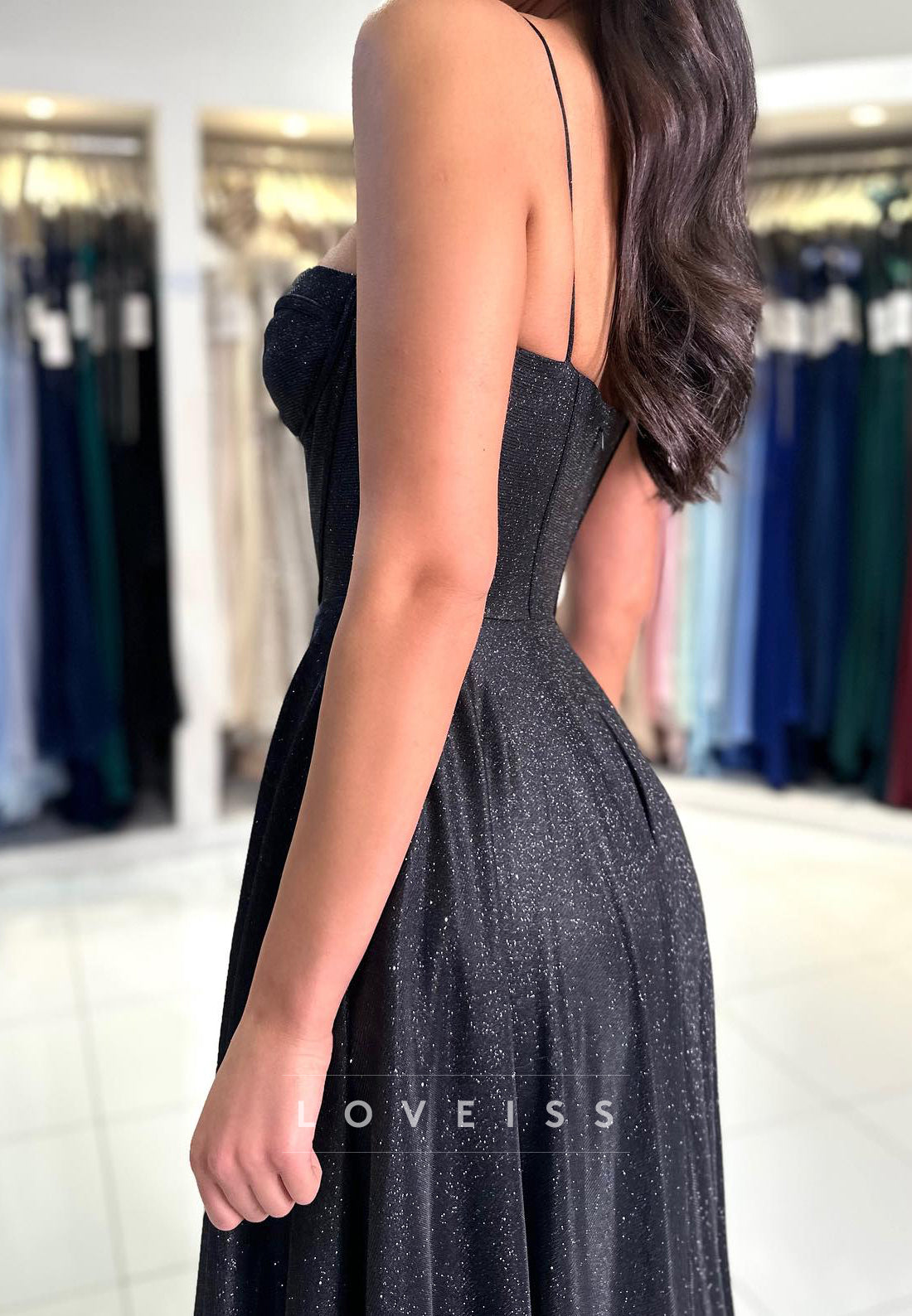Sweetheart Spaghetti Straps Sparkly A-Line Prom Dress