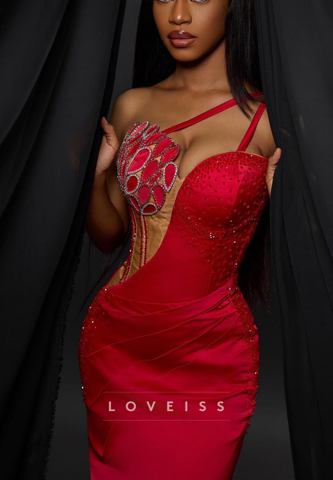 Sweetheart Straps Beaded Appliques Mermaid Prom Dress for Black Girls