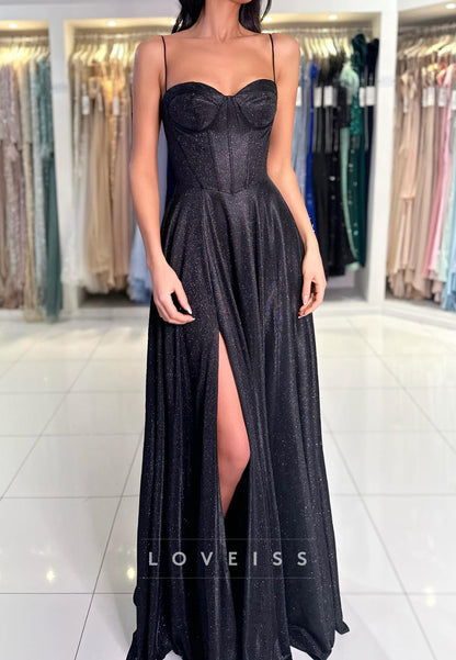 Sweetheart Spaghetti Straps Sparkly A-Line Prom Dress